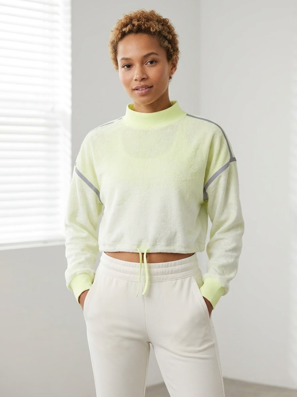 Nike Neon Yellow Cropped Terry Sweatshirt